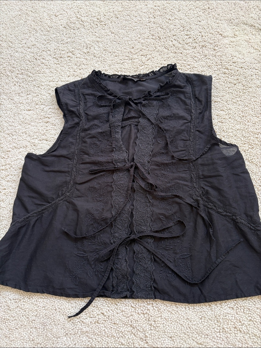 Zara Black Lace-Trim Tie-Front Camisole